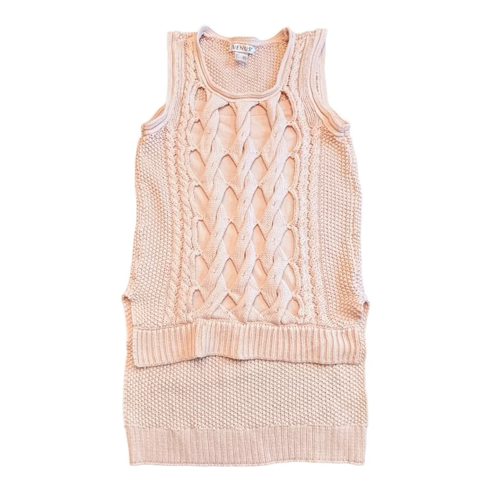 Women's VENUS Pink Cable Knit Sleeveless Crew Neck Sweater S - Picture 7 of 14